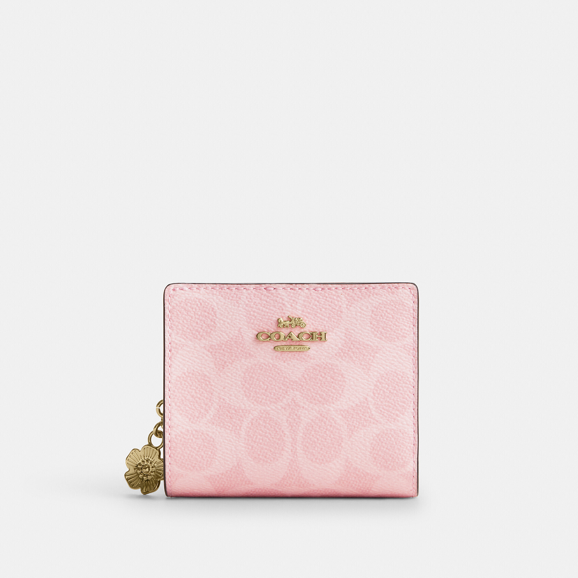 Coach Outlet Snap Wallet In Signature Poweder Pink Canvas With Charm